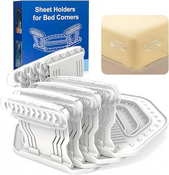 Bed Sheet Holder for Box Spring Mattress Clips 4 Pack Corner Grippers, Locks Tight & Keep Fitted Sheet Stay in Place, NOT for Adjustable/Electric Beds, Platform Beds Or Foldable Futons