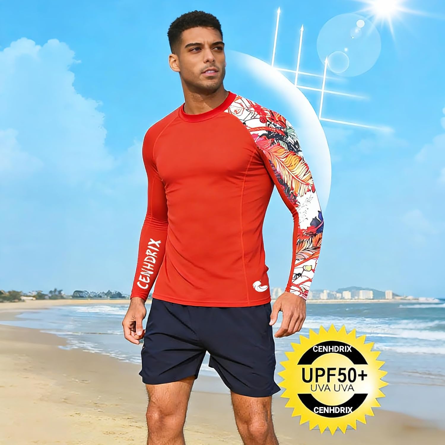 Mens Rash Guard Men's Long Sleeve UPF 50+ Sun Protection, Compression Shirt Long Sleeve Swim Shirts Workout Gym T-Shirt - Image 5