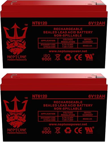 Neptune Power Products Reemplazo compatible con terminales NT-6120 F2 de 6V 12Ah para BB BP12-6, PS-6100 F2, Ritar RT6100F2 (paquete de 2) con envío