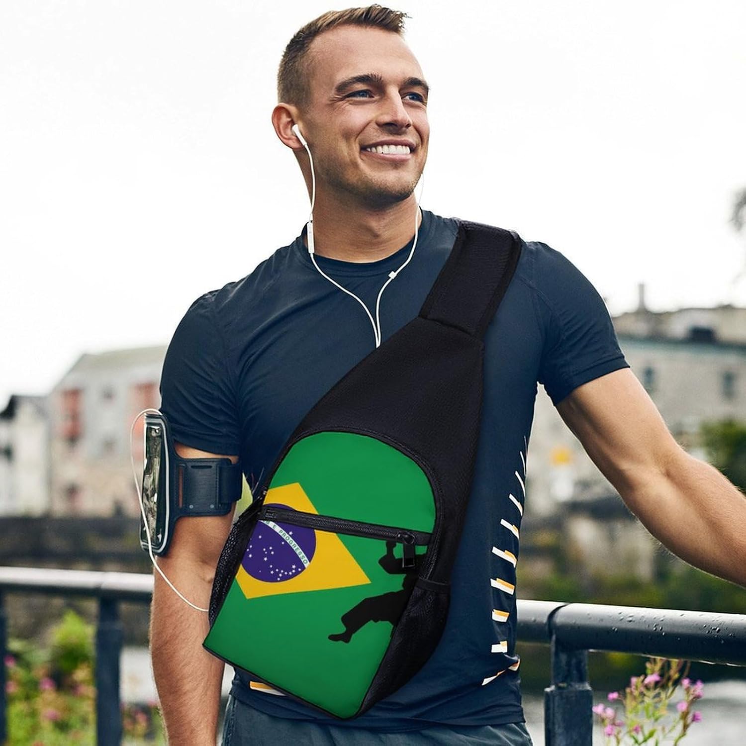 Brazil Jiu-Jitsu Brazilian Flag Crossbody Sling Backpack Chest Bag Daypack | unisex,trendy,with convertible and detachable shoulder strap,side pockets