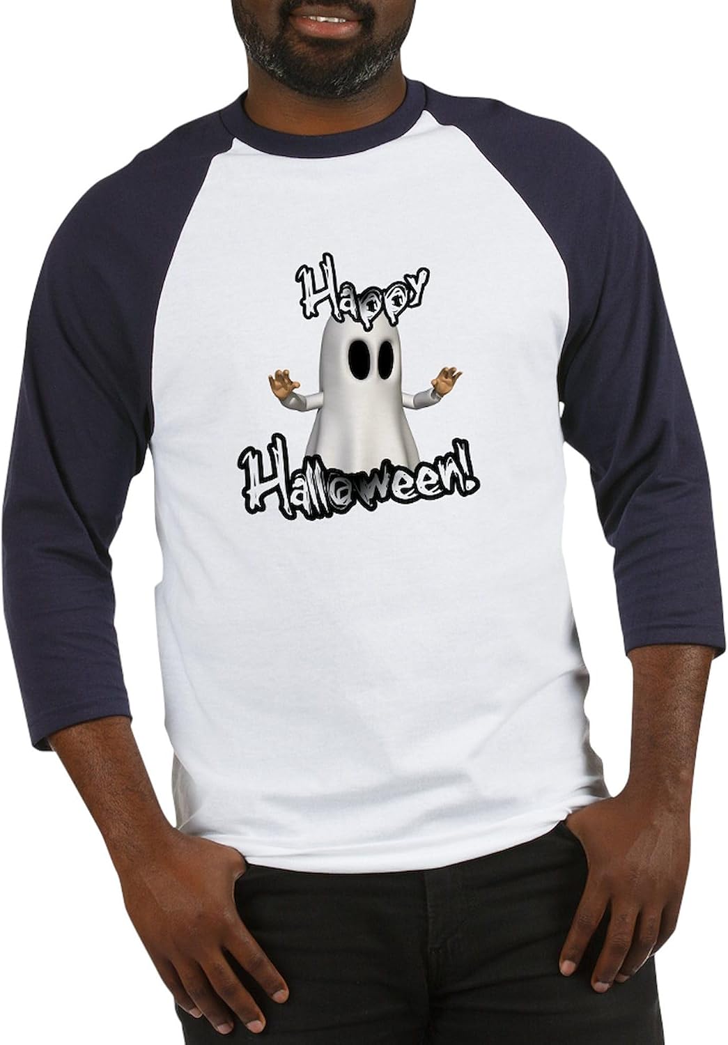 CafePress Ghostly Halloween Baseball Jersey Men's Cotton Baseball Jersey, 3/4 Raglan Sleeve Shirt