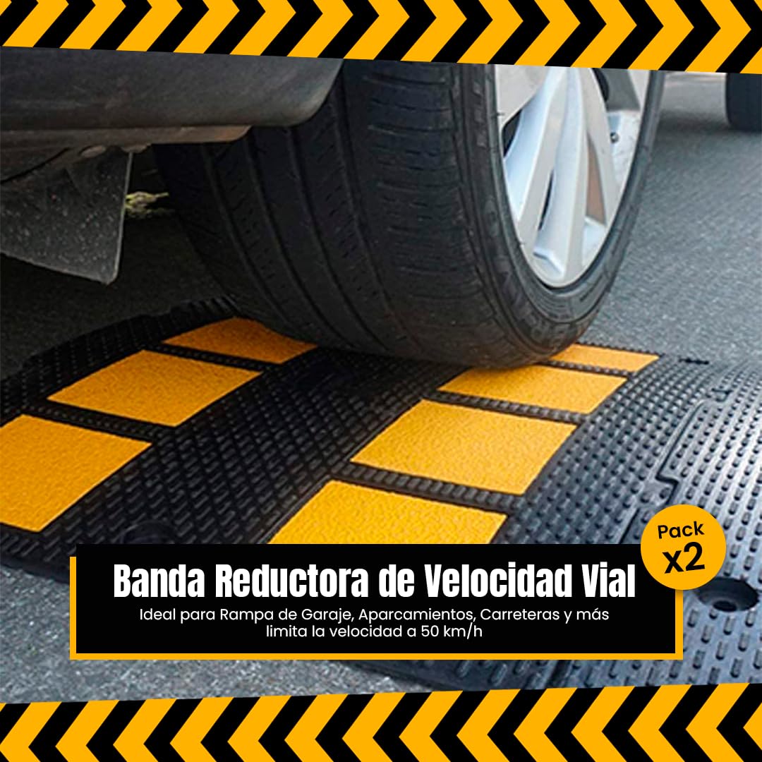 PARKING FACIL Banda Reductora de Velocidad Vial | Badenes Prefabricados para Garajes, Aparcamientos, Viales y Almacenes | Cumple Normativa | Resistente, Duradero | 2 Unidades 3 x 60 x 50 cm