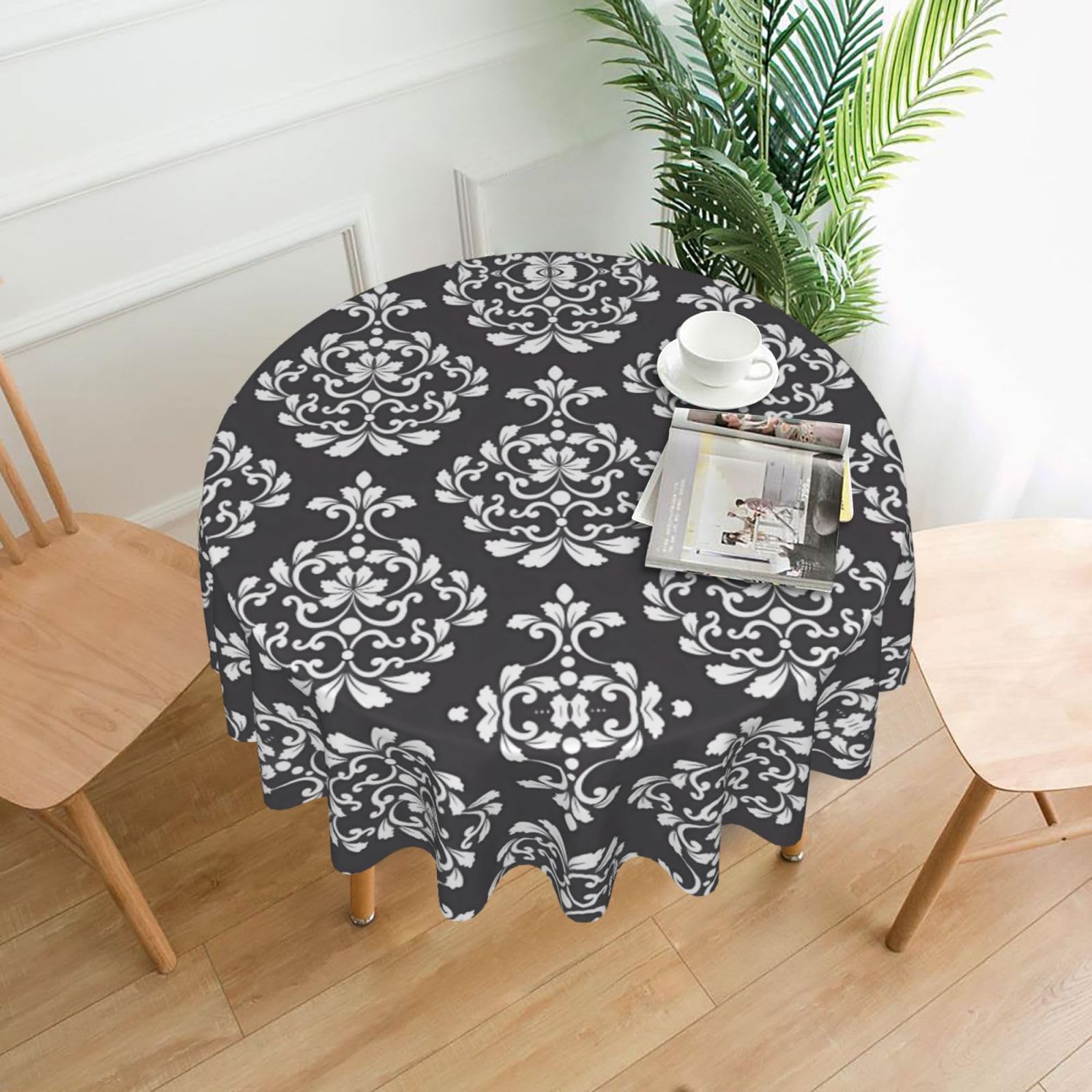 hhxvcv Damask Pattern Round Tablecloth – Dining Table Cover