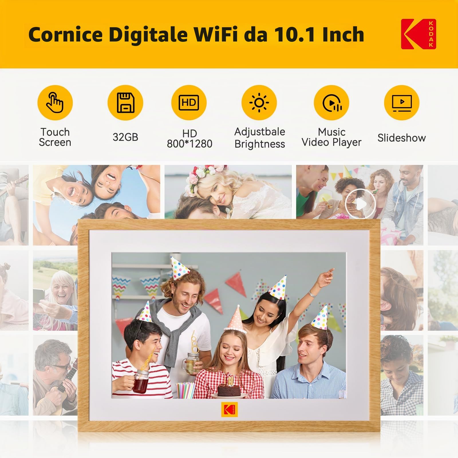 KODAK Cornice Digitale con Batteria 10 Pollici, WiFi Cornice Elettronica, Memoria 32GB, Display Foto/Video in Modalità Multimediale, 1280 x 800 con Batteria 4000 mAh