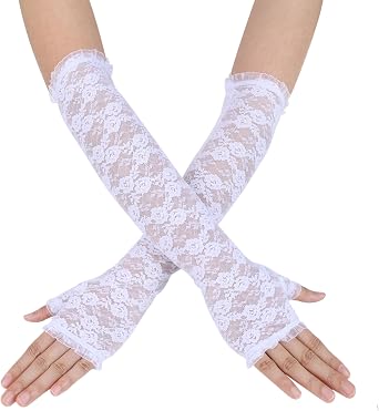 Womens Long Fingerless Lace Gloves Elegant Bridal Wedding Mittens Gloves for Proms Cosplay Costumn Party Tea Party