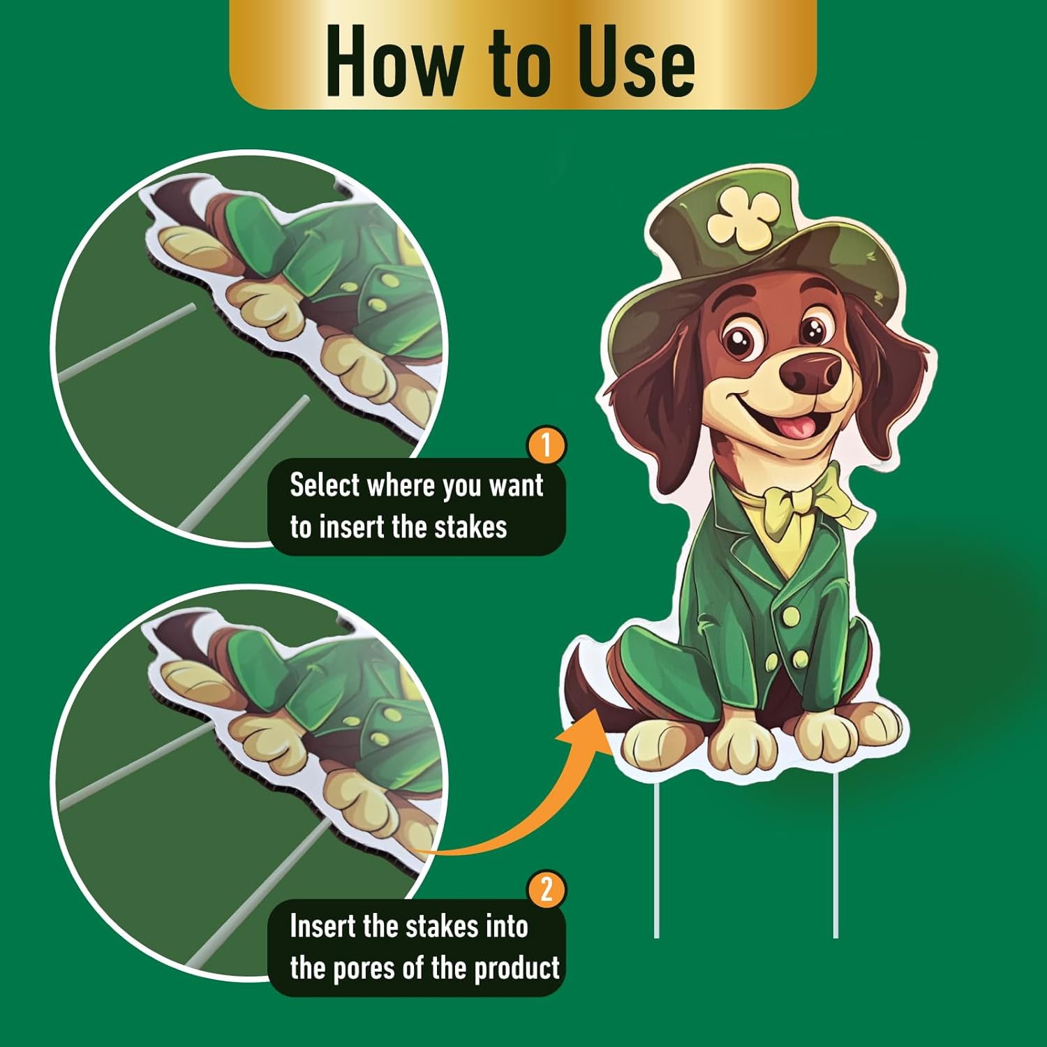 6 Pcs St. Patrick's Day Yard Sign Dogs Decorations Green Plaid Glitter Outdoor Lawn Sign with Stakes for St. Patrick's Day Home Garden Irish Decorations Party Decor (6 pack dogs)
