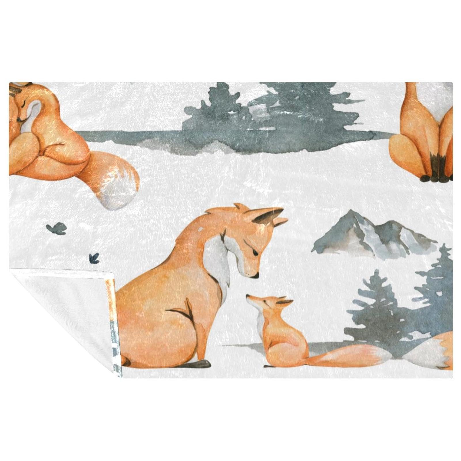 Couverture imprimée renard et ourson aquarelle douce et chaude pour lit 150x100