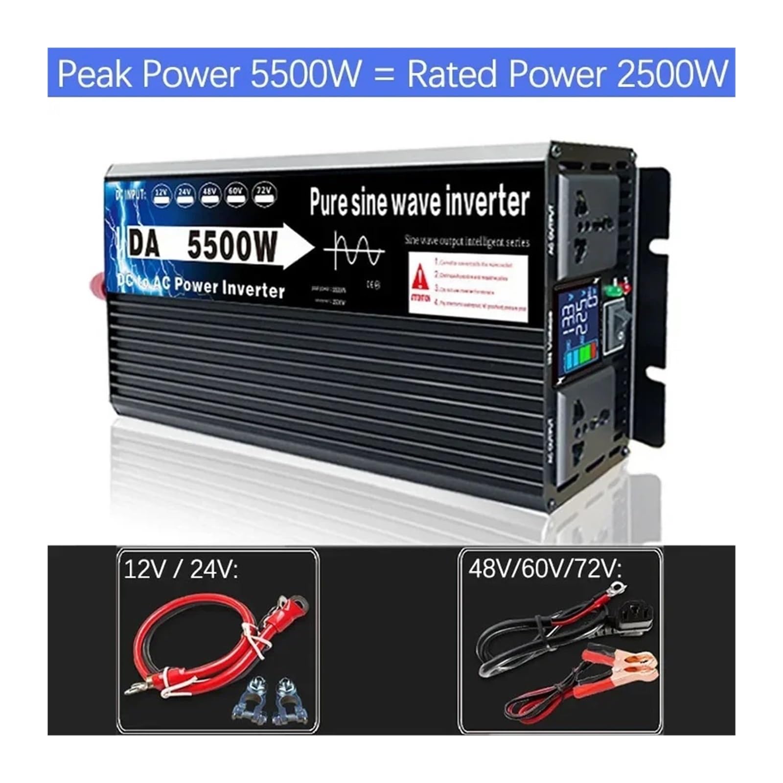 Convertidor Inversor Transformador Inversor Solar Onda Sinusoidal Pura Convertidor Voltaje CC 12/24/48/60/72 V A CA 220 V Transformador para Coche Hogar(DC 48V,50hz 220V,3500W)