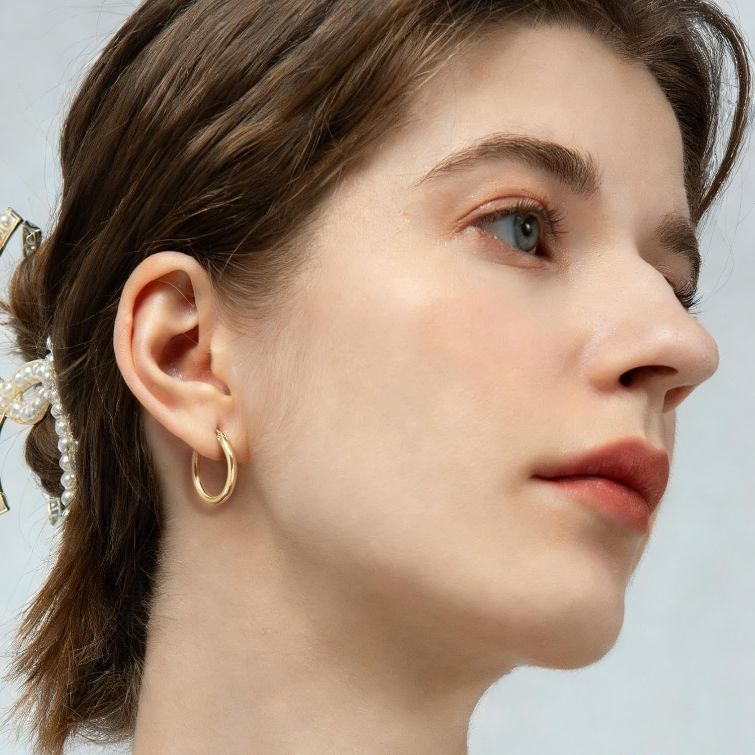 ENROSE Gold Hoop Earrings 14K Gold Earrings for Women 14K Gold Hoop Earrings for Womens Hoops Smooth Lines and Quiet Shine Hoops Earring for Womens 14/16/18/20/25/30/35/40/45/50mm