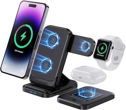 Cargadores inalámbricos para teléfono celular, estación de carga 3 en 1 para múltiples dispositivos para iPhone 15 14 13 12 11 Pro Max XR XS 8 Plus,