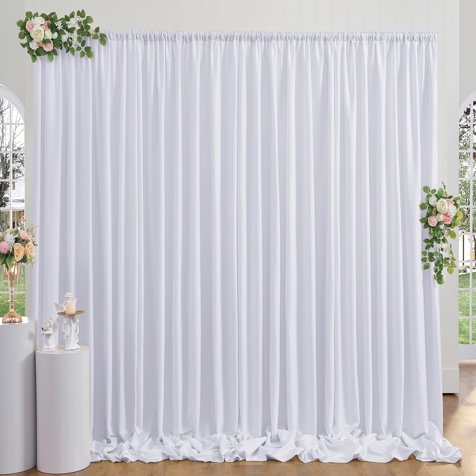 3m x 3m Dicker Weiß Hintergrund Vorhang für Parteien, 2-Platten Weiß Polyester Hochzeit Hintergrund Vorhänge für Geburtstags Fotografie Party Home Dekorationen
