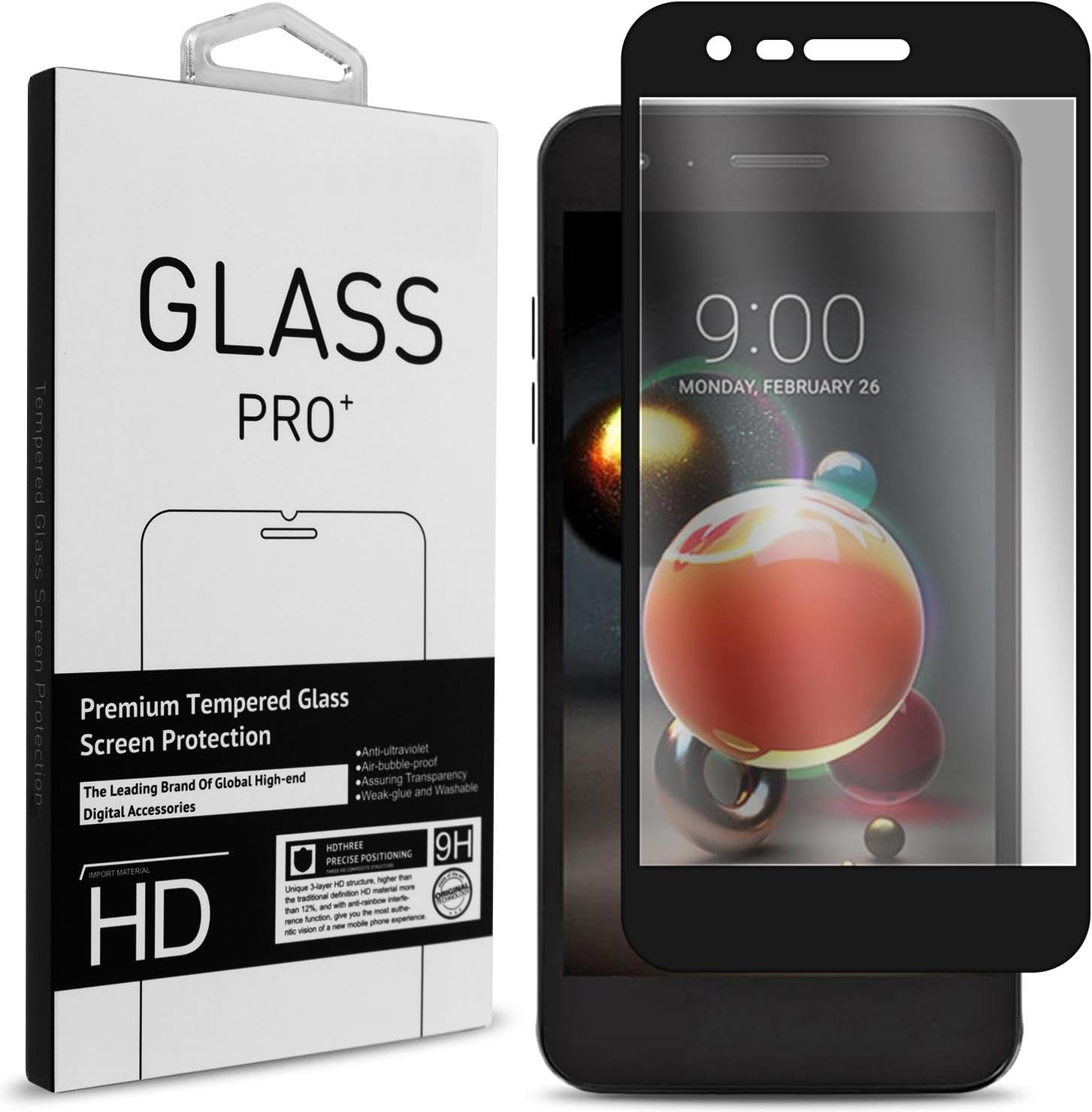 LG K8 2018 Screen Protector, LG K8 Plus 2018 Screen Protector, LG Aristo 2 Plus/LG Fortune 2 / LG Risio 3 Screen Protector, CoverON Full Coverage Slim Fit 9H Tempered Glass - HD Clear w/Black Rim