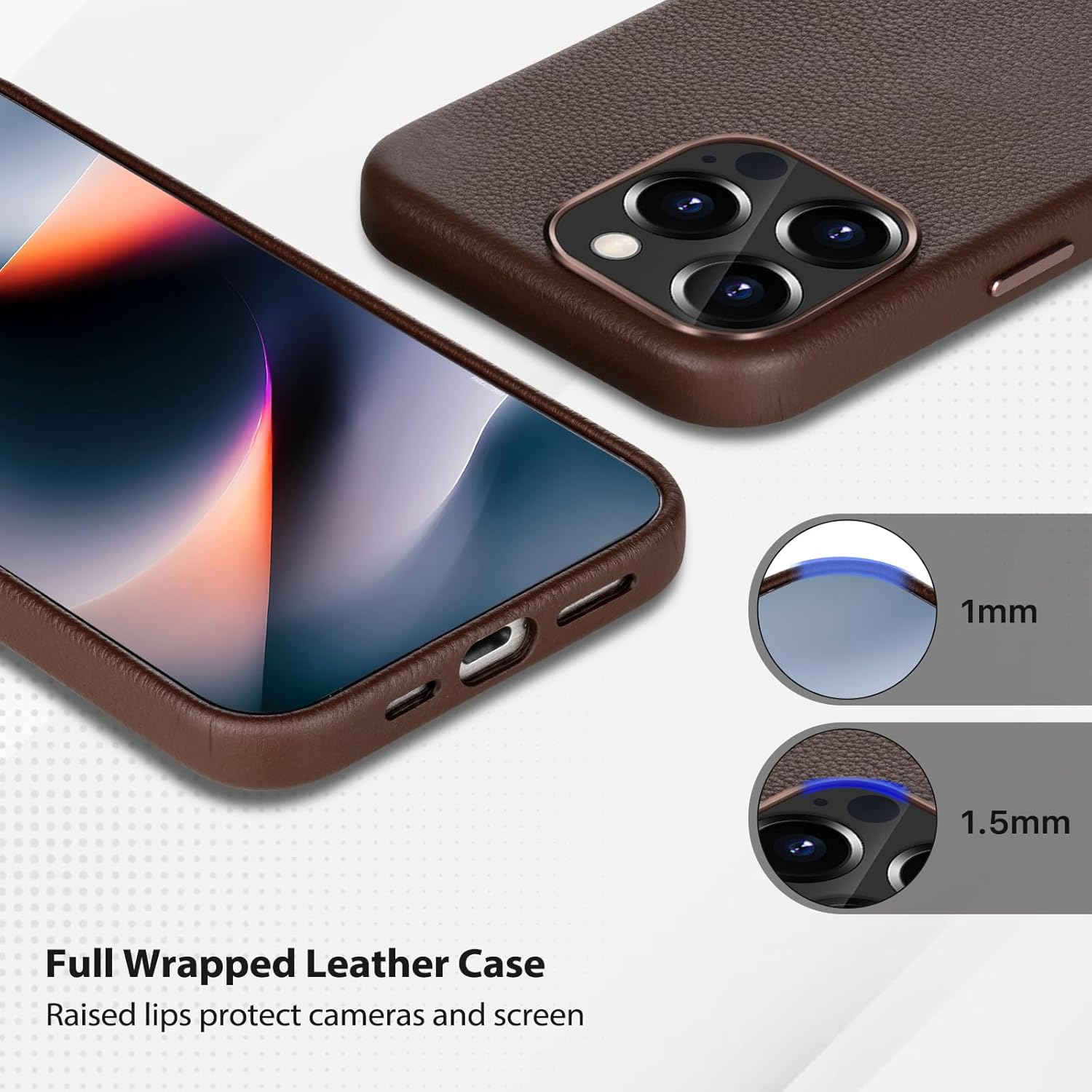 Belemay Compatible with iPhone 12 Pro Max Leather Case, Compatible with MagSafe - Luxury Tumbled Leather - Metal Buttons & Lens Protector - Slim Fit&Durable - Distinctive Texture (6.7-inch) - Brown - Image 3