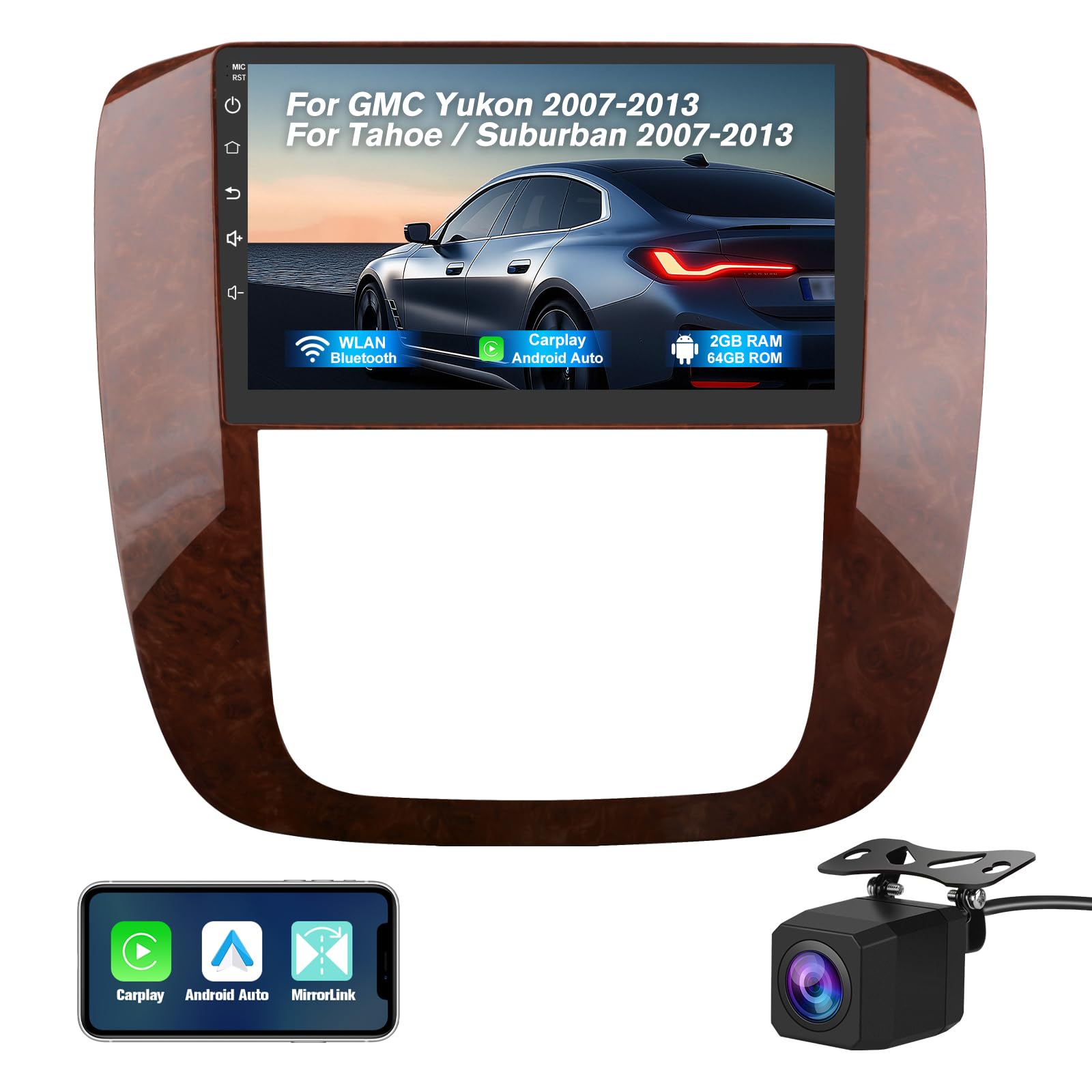 Votheon Android 13 Car Stereo for GMC Yukon Chevy Tahoe Radio Upgrade, 9" Touchscreen with Wireless CarPlay & Android Auto, 2GB+64GB, Backup Camera