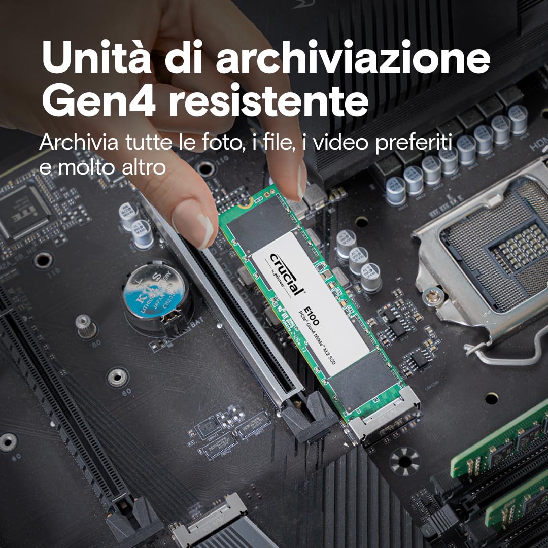 Crucial E100 1TB PCIe Gen4 NVMe M.2 SSD Interno, Fino a 5.000 MB/s, Compatibile con Notebook e PC Desktop - CT1000E100SSD8