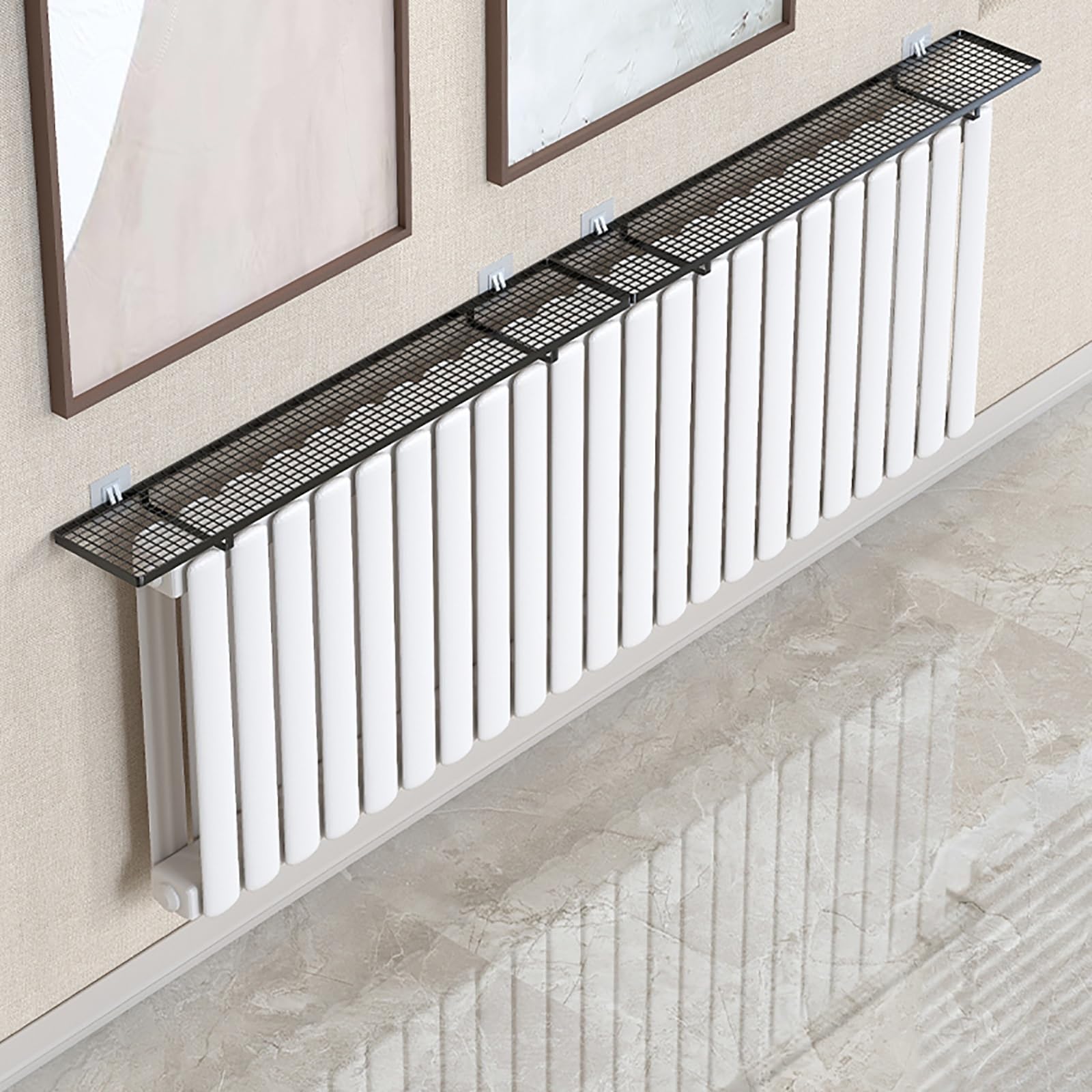 Estante Plegable para Radiador Estante Metálico de Pared Sin Necesidad de Taladrar Estantes Flotantes Encimera Moderna para Armario de Salón o Dormitorio(Black,55cm/21.6in)