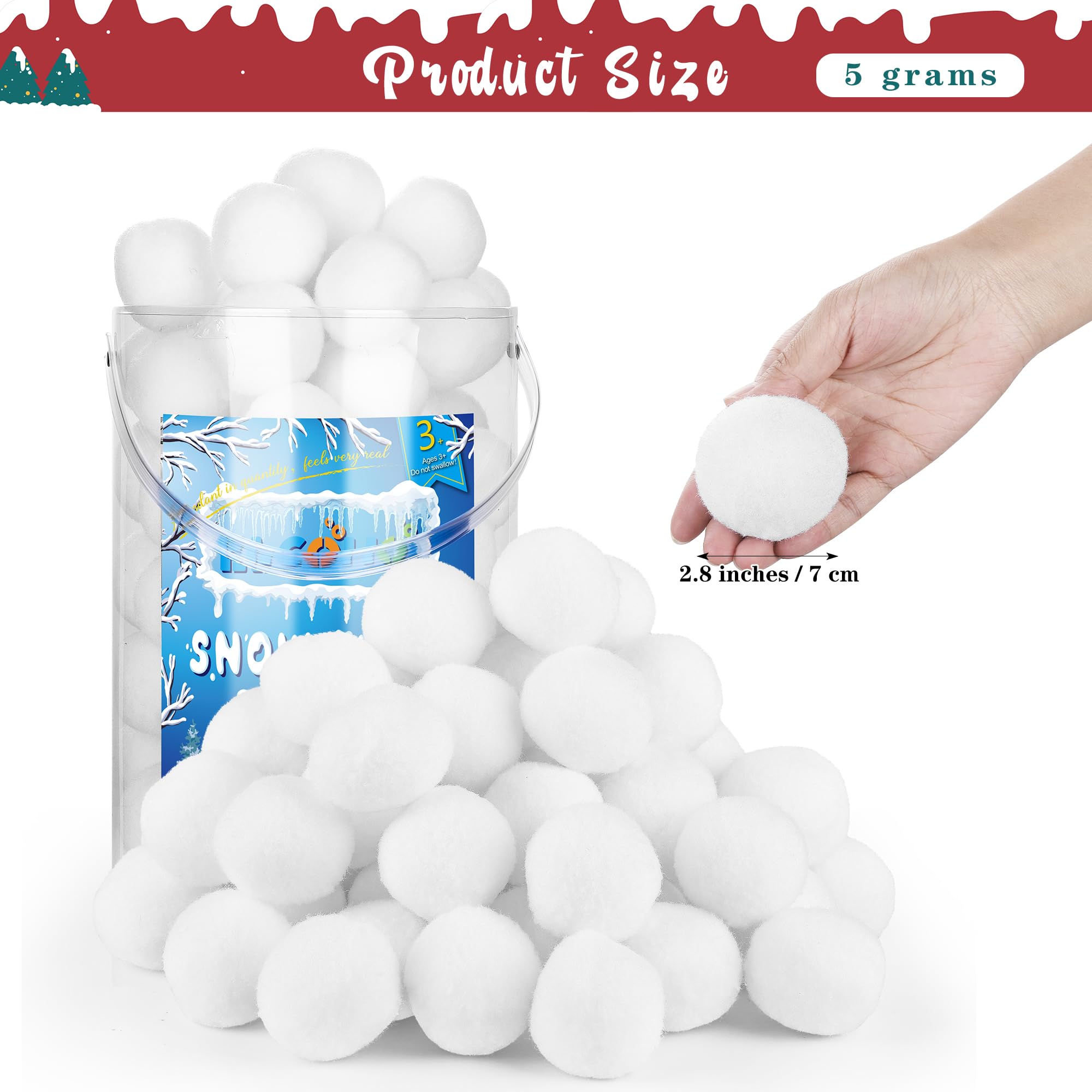 Elcoho Lot de 200 fausses boules de neige artificielles de 5,1 cm pour fête de Noël