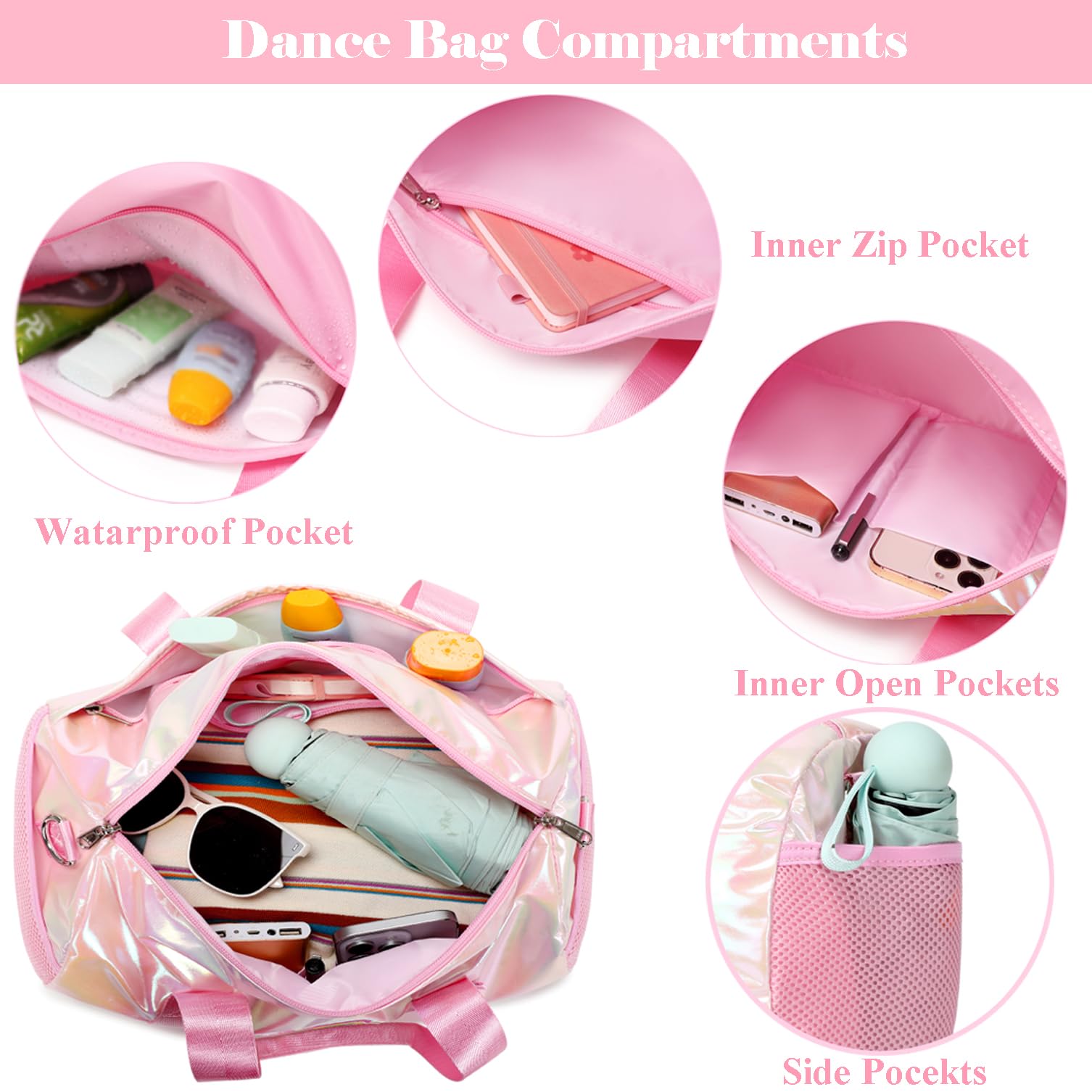 Laser Sporttasche Kinder Mädchen Tanztasche für Ballet Kleine Schultasche Schultertaschen Gymnastiktasche Kinderreisetasche mit Wasserdichter Tasche