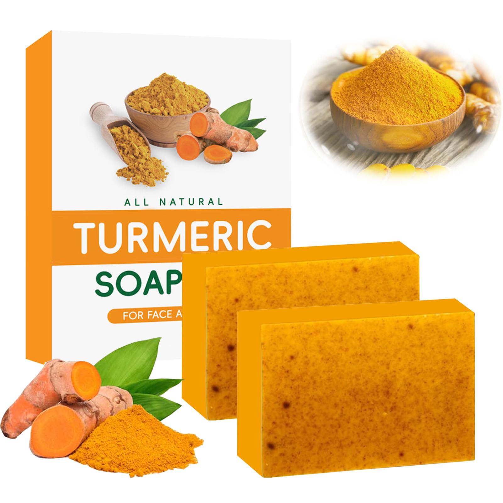 Sheghy Turmeric Soap Bar, Natural Organic Turmeric Face and Body Wash Soap Bar, turmeric Glowing Soap, Gentle Cleanser for Men Women & Teens, Deep