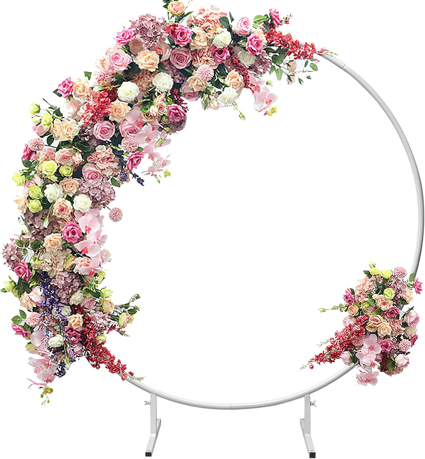 Circle Balloon Arch Stand Round Metal Wedding Arch Circle Balloon Circle Backdrop Stand with Double bar Standing Base for Garden Yard Wedding Indoor Outdoor Party Decoration (6.6ft, White) 6.6ft white
