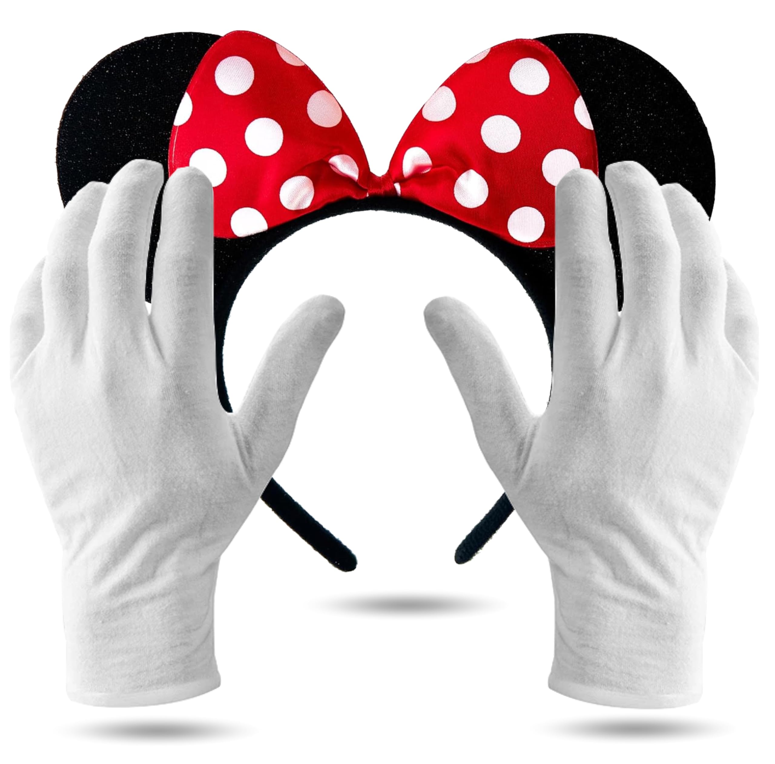 Costumed 2-częściowy zestaw z uszami myszki Minnie – kostium z rękawiczkami i uszami myszy dla kobiet na karnawał