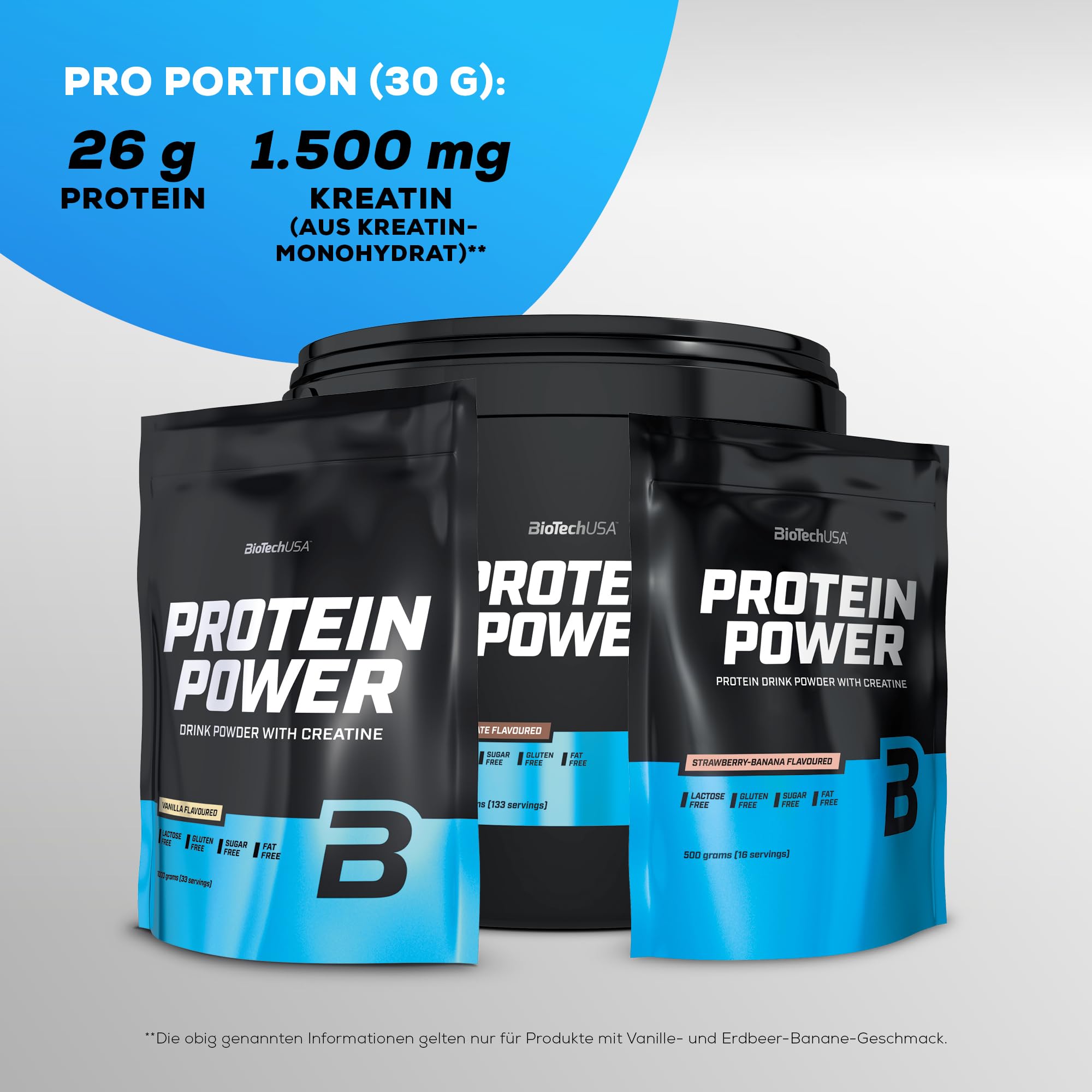 BioTechUSA Protein Power | Hoher Proteingehalt, zuckerfrei, laktosefrei, glutenfrei | mit zugesetztem Kreatin, 4 kg, Vanille
