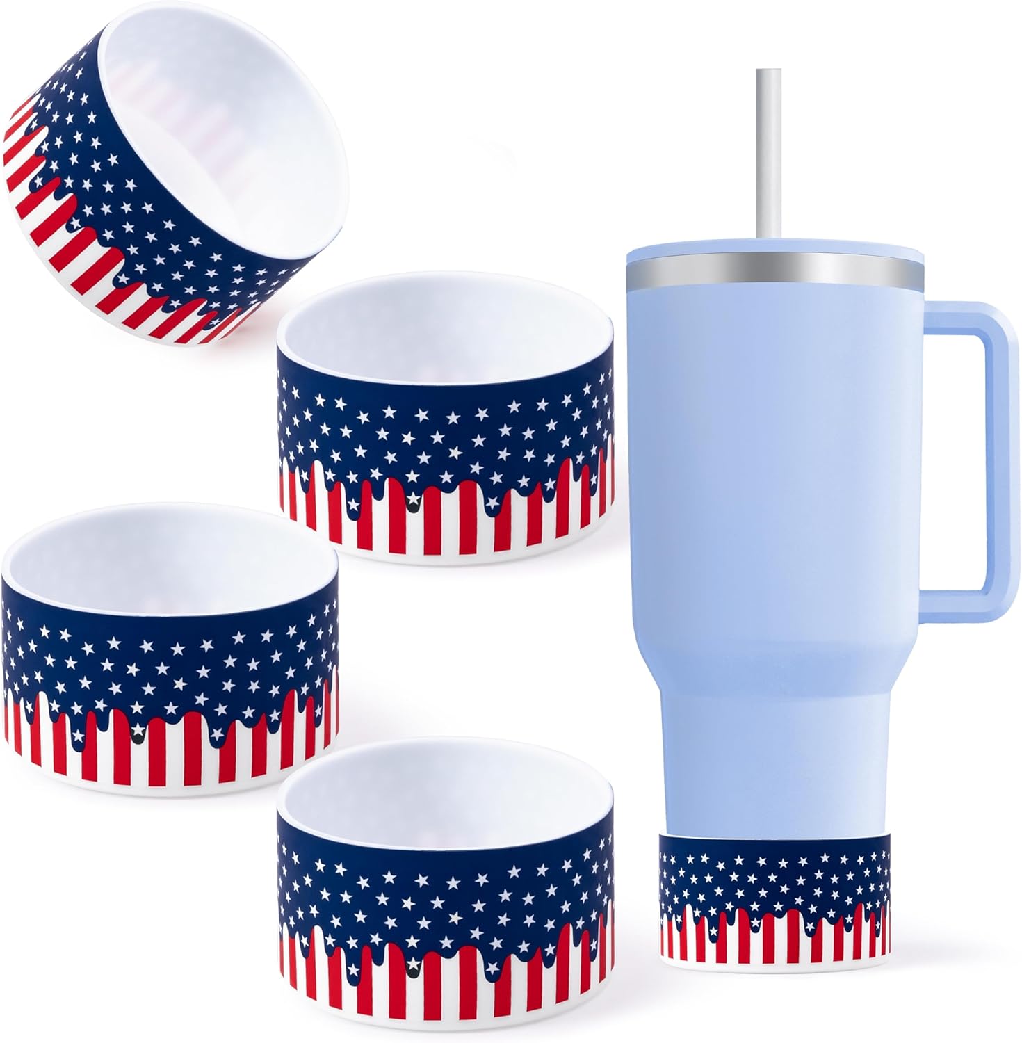 R HORSE American Drip Silicone Boot for Cup - 4Pcs July 4th Anti Slip Protector Sleeve Cover Fit for Tumbler Quencher 30/40 oz Hydro Flask IceFlow Flip 4th of July Independence Day Gifts