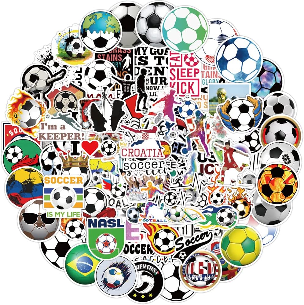Soccer Stickers 100 Pcs Graffiti Anime Waterproof Trendy Adult Stickers, Perfect for Water Bottles Laptop Phone Car Skateboard Travel Suitcase Durable 100% Vinyl