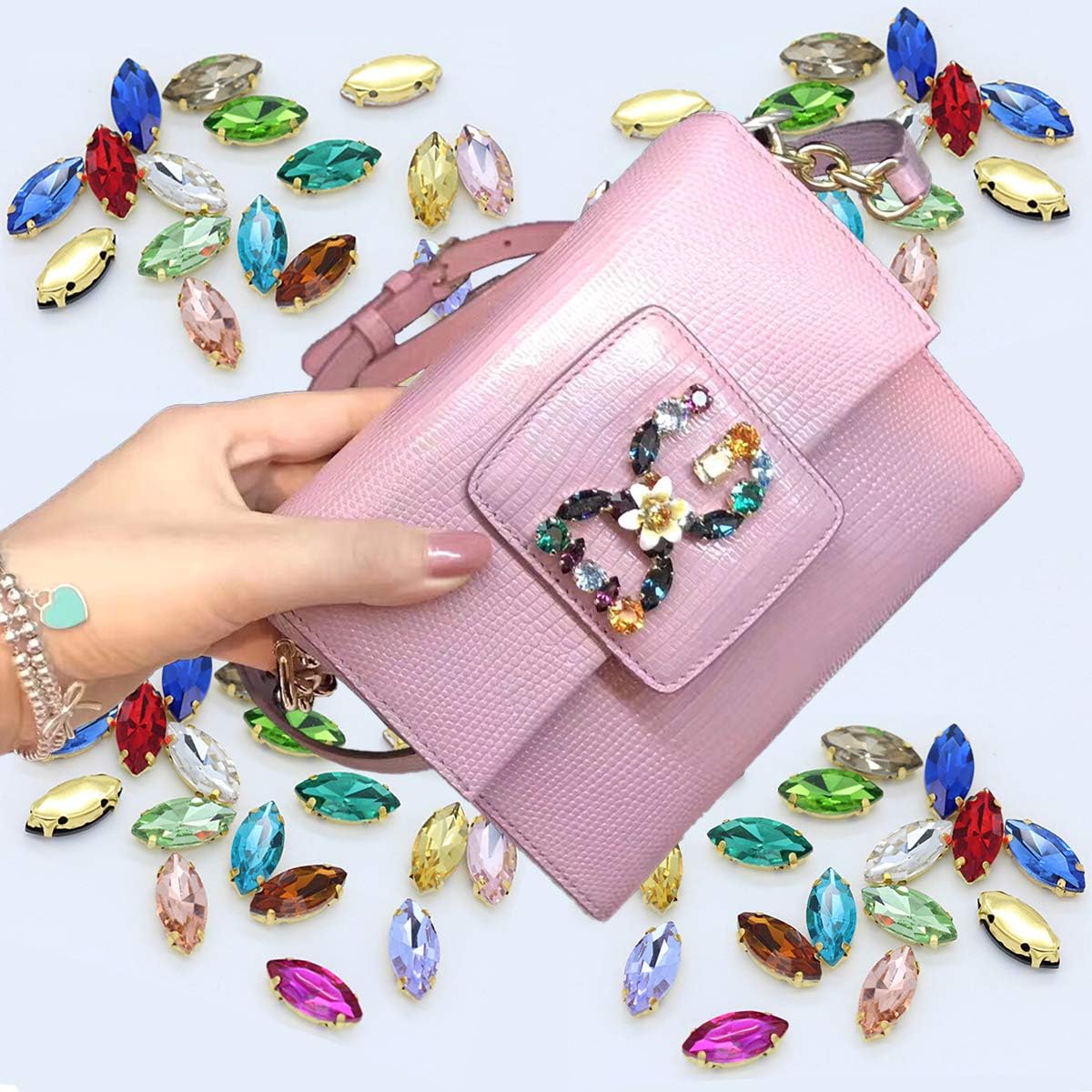 50Pcs Sew on Rhinestones 9x18 mm Flatback Glass Rhinestone Horse Eye Rhinestones with Gold Claw for DIY Crafts Clothes Bag Shoes,Champagne - Image 8