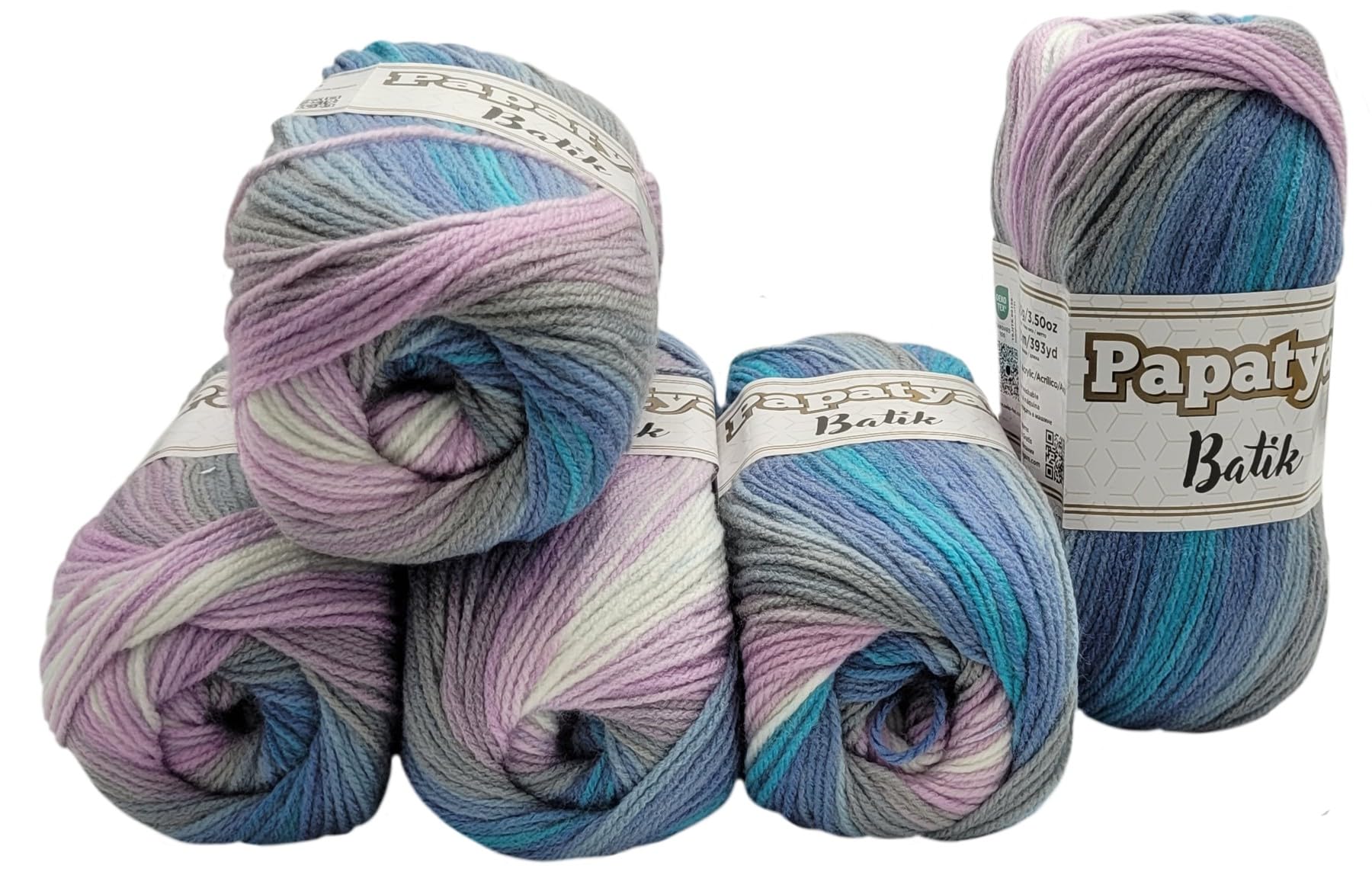 Ilkadim Export 5 x 100g Multicoloured Knitting Yarn Papatya Batik with Colour Gradient, 500g Acrylic Yarn, 1800m Total Length