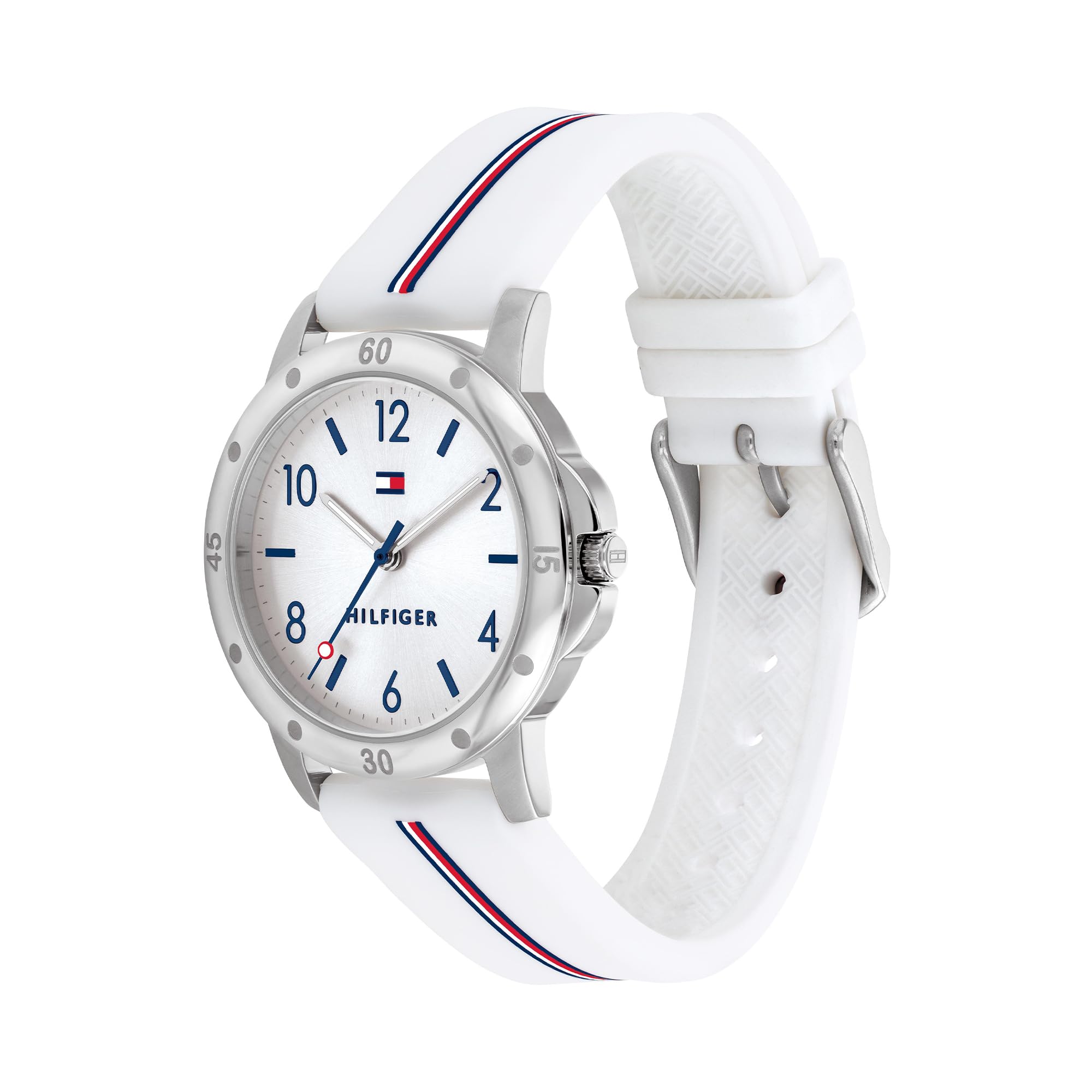 Tommy Hilfiger Orologio da Ragazza con Quadrante Argento, Cinturino in Silicone Bianco, Cassa Argento 32mm, Movimento al Quarzo a 3 Lancette, Resistenza all’acqua di 3 ATM - 1720014