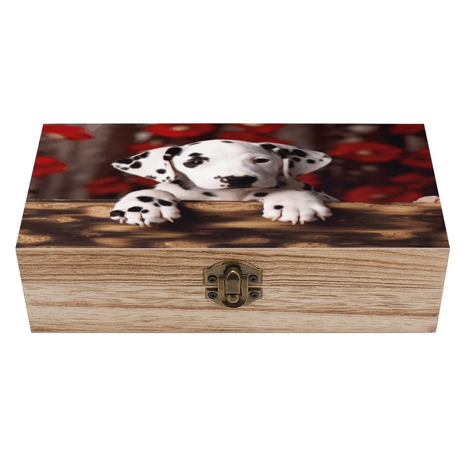 JTREHY Dalmatian Puppy Wooden Storage Box Exquisite Durable Wood Gift Case Sturdy Vintage Jewelry Wooden Chest for Art Hobbies Storage Keepsake Gift