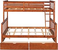 Vista 177 de Harper & Bright Designs Litera de tamaño matrimonial sobre matrimonial con 3 cajones, litera de madera maciza con almacenamiento y riel