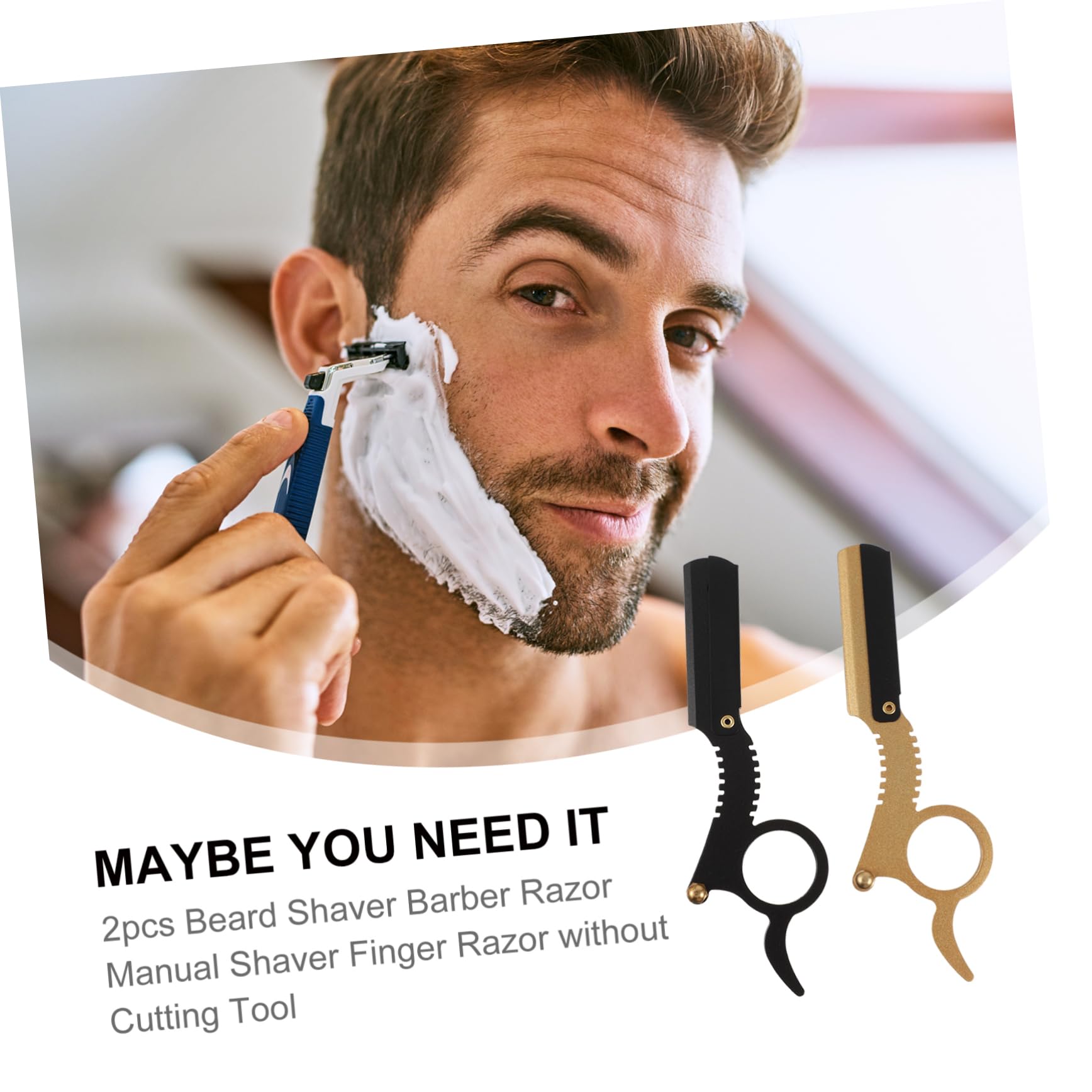 FRCOLOR Beard Shaver Manual Razor Set 2pcs Single Blade Razor Barber Supplies Head and Face Shaving