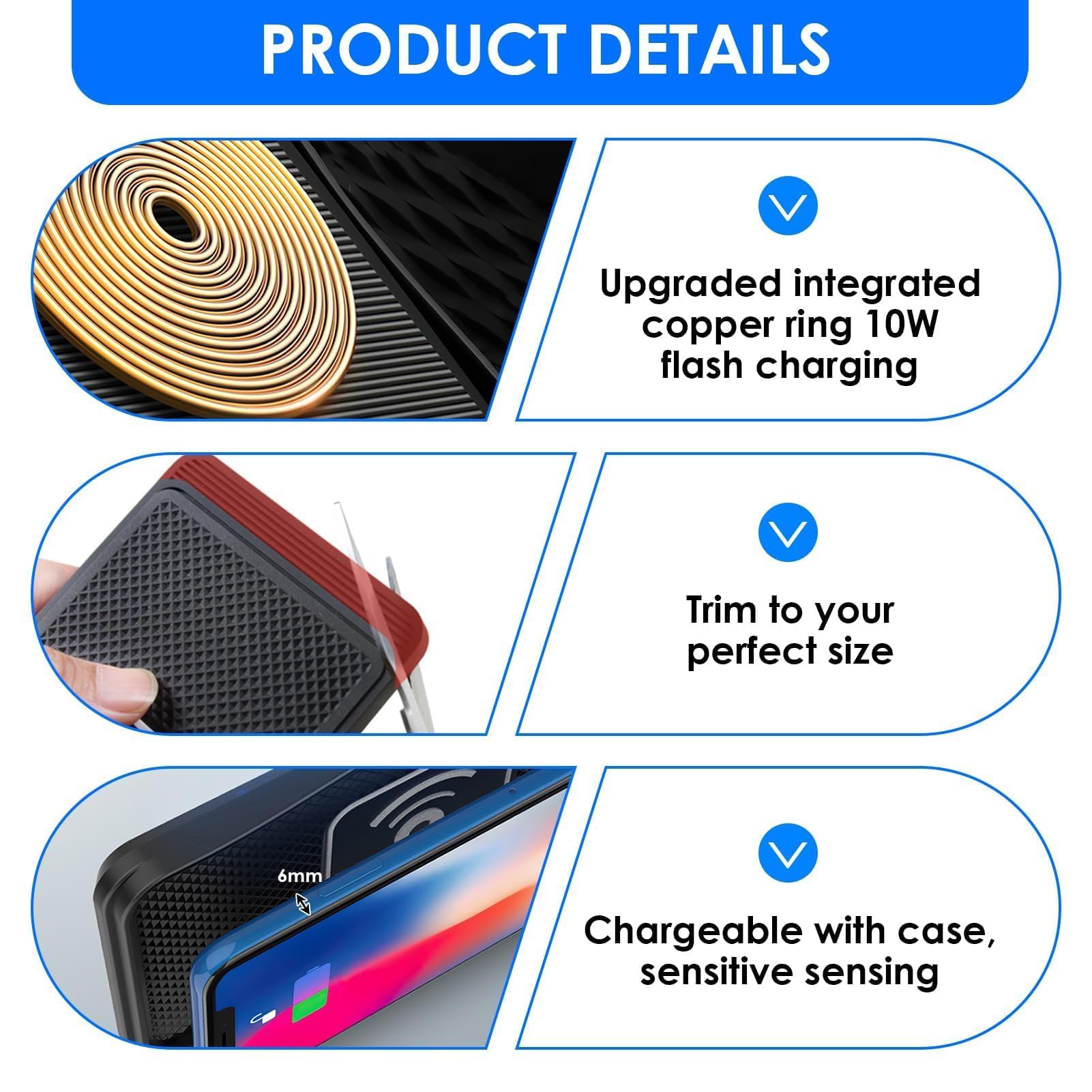 Tappetino Ricarica Wireless Auto Da 15 W Con PD40W QC3.0 Caricabatterie Wireless Auto Base Di Ricarica Antiscivolo Compatibile Con iPhone15/14/13/12/11Pro/Samsung/S23/S22/AirPods -1m Cavo