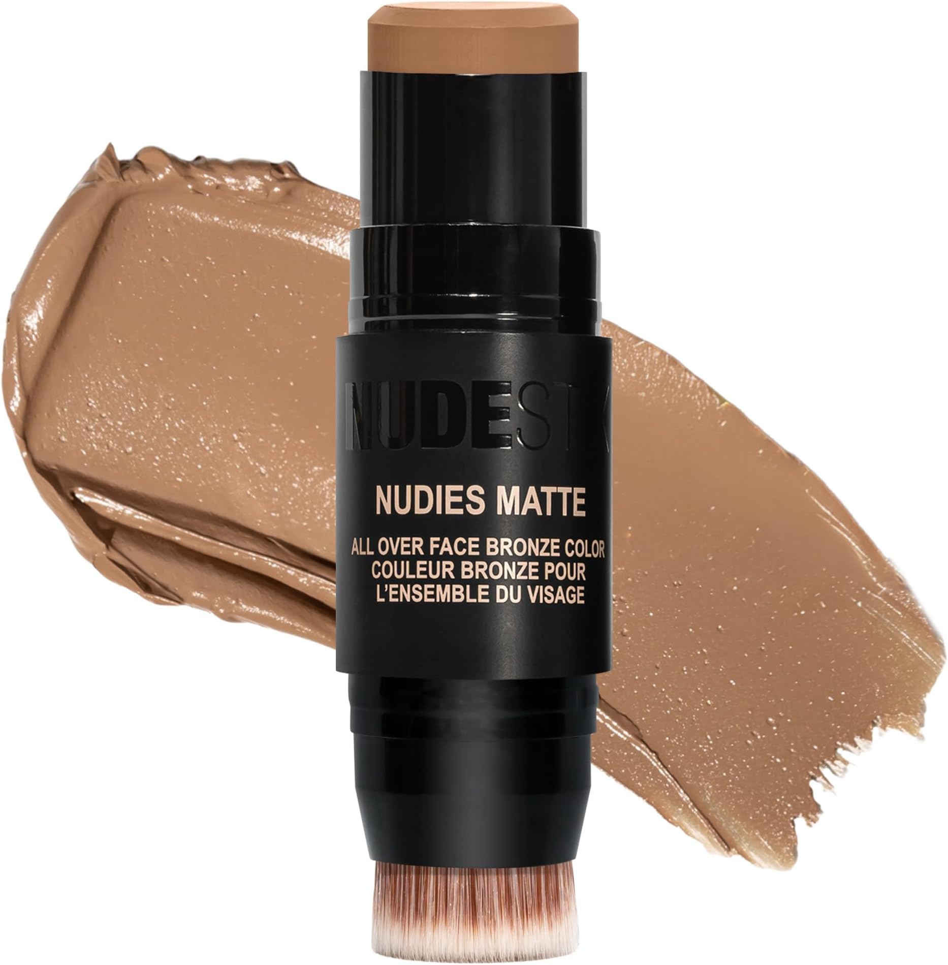 Nudies Bronze All Over Matte Bronzing Stick – 3-in-1 Cream Bronzer for Cheeks, Eyes & Lips with Built-In Brush | Natural Contour & Sun-Kissed Glow