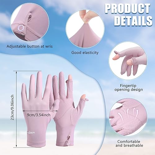 Miniatura 2 de Loopeer Paquete de 2 guantes de protección solar para mujer, guantes UV para pantalla táctil, antideslizantes, transpirables, de verano, al aire