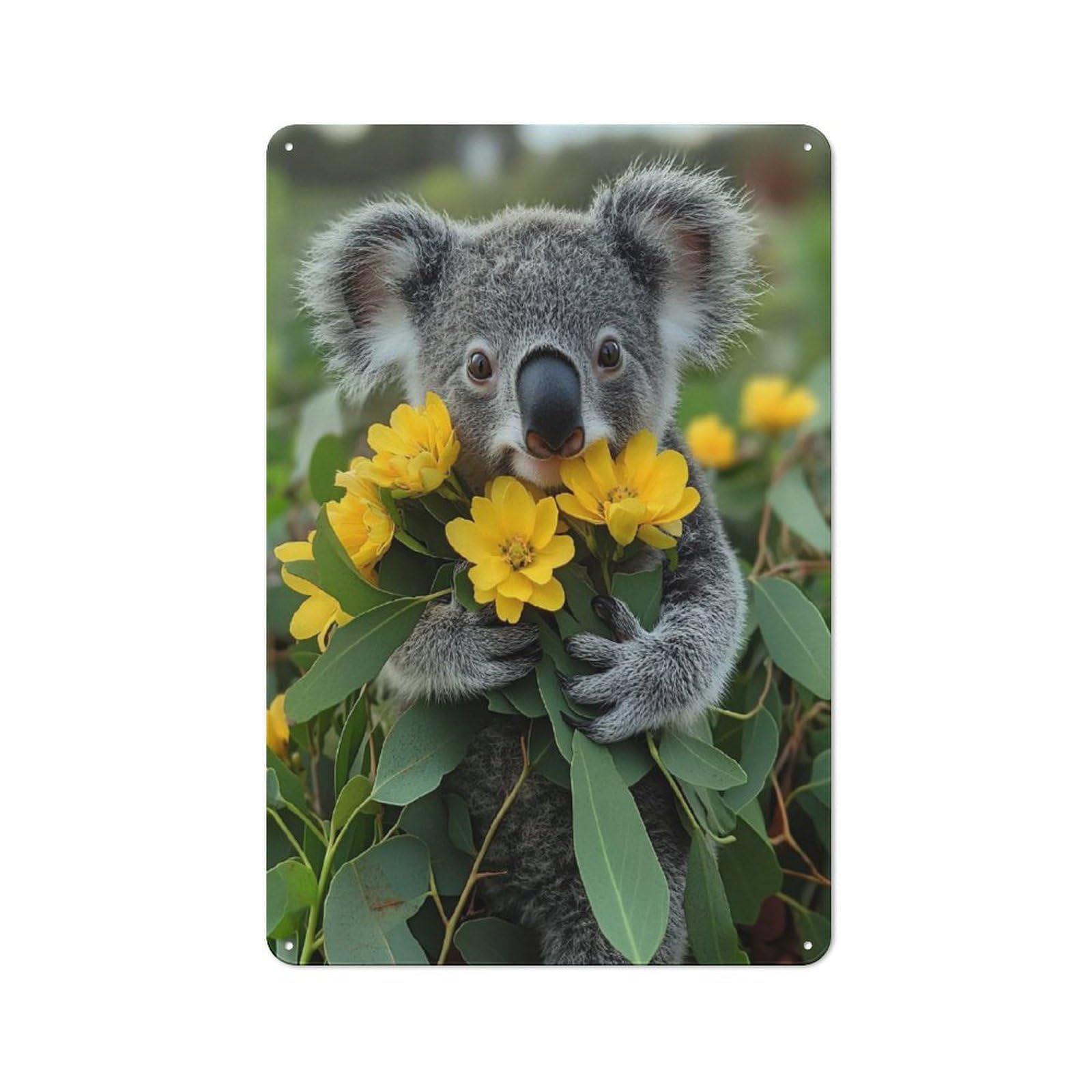 Junmoney Style-6 Garage Style Metal Wall Sign 30X20cm Featuring Koala With Yellow Flowers, Garage Wall Decor For Garage, Hobby Room, Office Or Man Cave