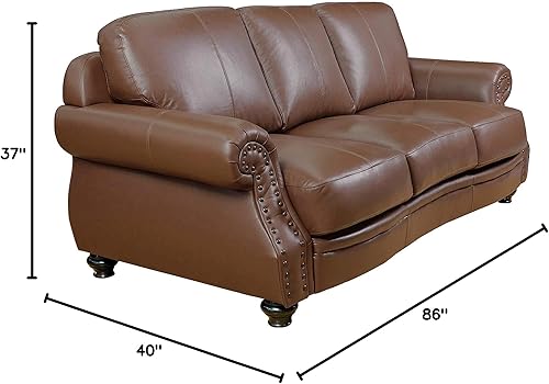 Miniatura 3 de Sunset Trading Charleston - Sofá de 3 plazas con brazo enrollado de cuero de grano superior de 86 pulgadas de ancho, color marrón castaño y sofá con