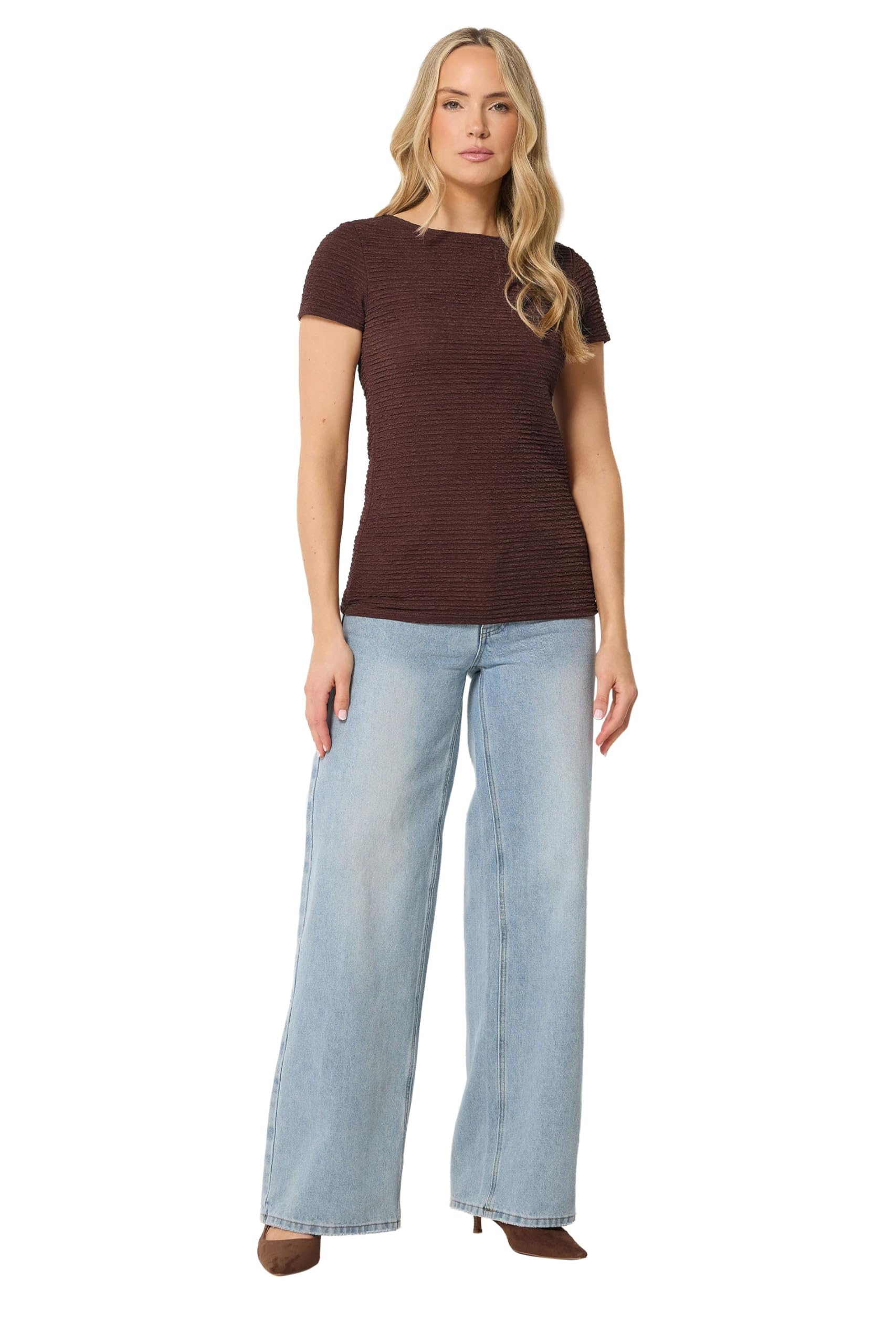 Long Tall Sally Women's Chocolate Tall Textured Slash Neck Top In | Size: 14