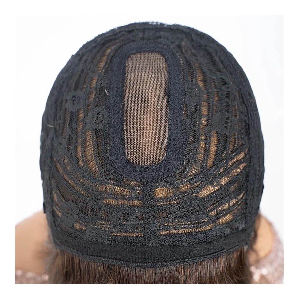 Parrucca corta for capelli umani Bob con frangia Parrucca piccola in pizzo 3x1 senza colla for donna Marrone con riflessi(12INCHES)