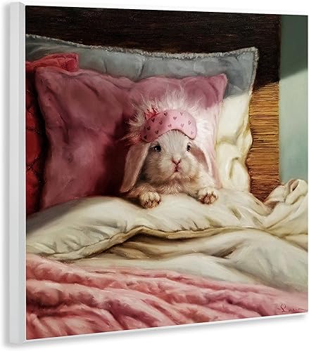 Miniatura 3 de Stupell Industries Placa de pared con diseño de conejo, conejo descansando en la cama, color rosa hueso, diseñada por Lucia Heffernan, 12 x 12