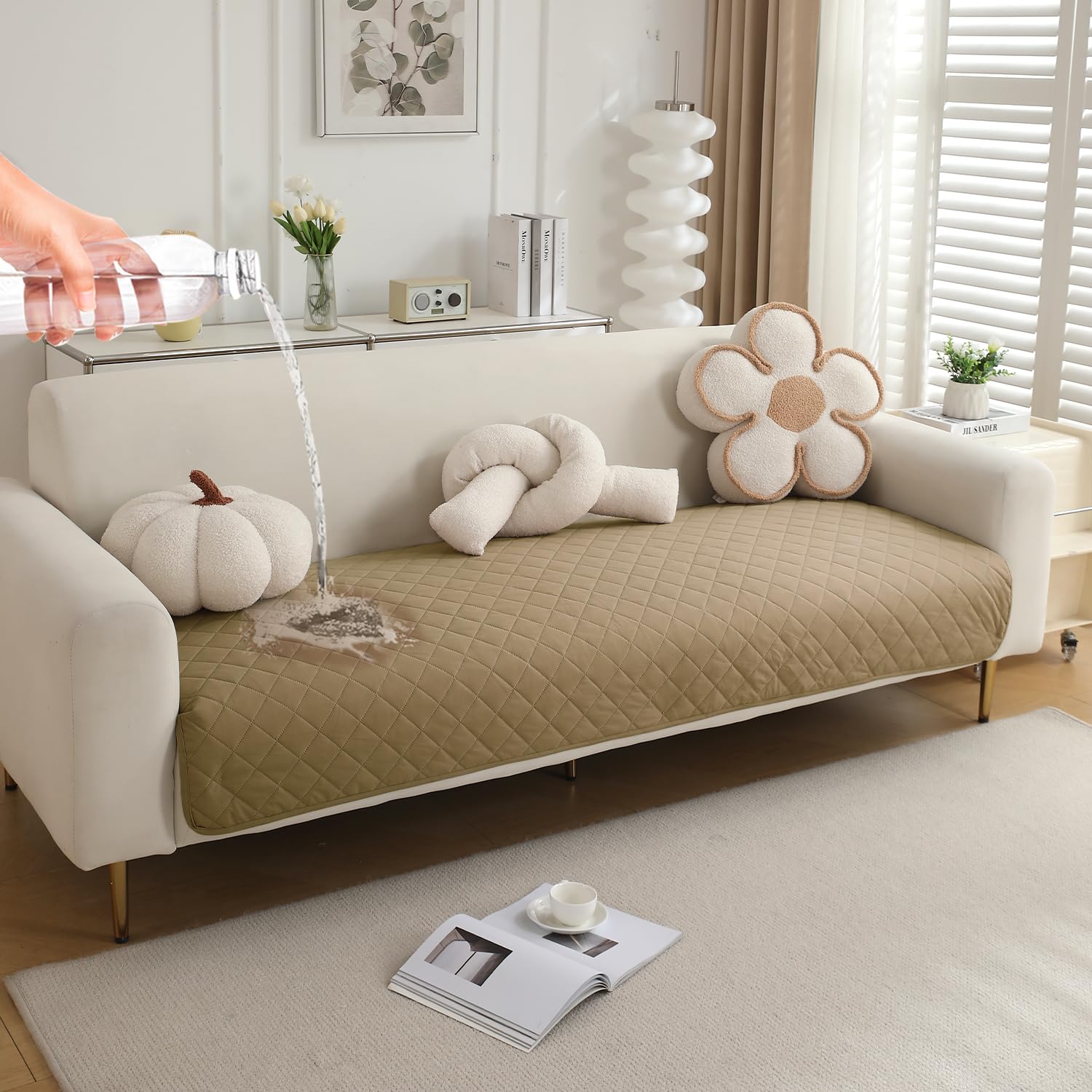 HOKIPO Waterproof + Anti-Slip + Quick Dry Sofa Seat Mats, Beige - Length 170cm (AR-5277-BGE)-image-48
