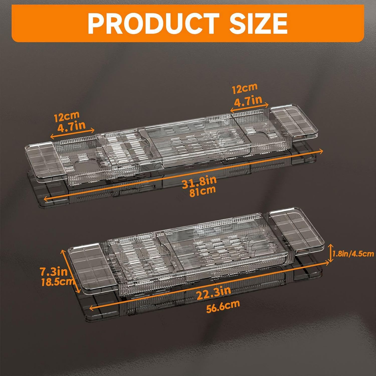 Bath, Bath Tray, 22.05x7.09x1.77 Inches Transparent Anti-Tipping Bathroom Bathtub Shelf, Multi-Functional Glass Tray Spacious, Bathtub Organizer for Tablets, Candles, Drinks