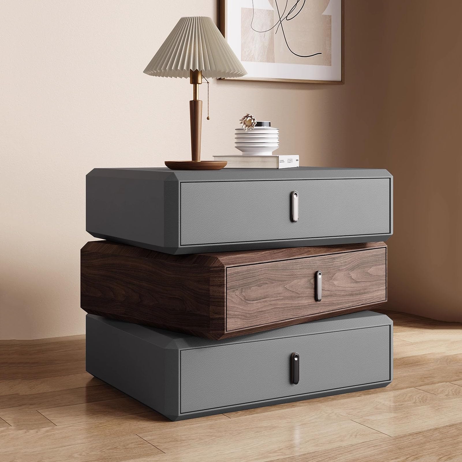 SXZenSpace Modern Rotatable Nightstand,Creative Minimalist Bedside Table Durable Wood Top End Side No Assembly Required for Bedroom,G,45x40x52cm(18x16x20inch)