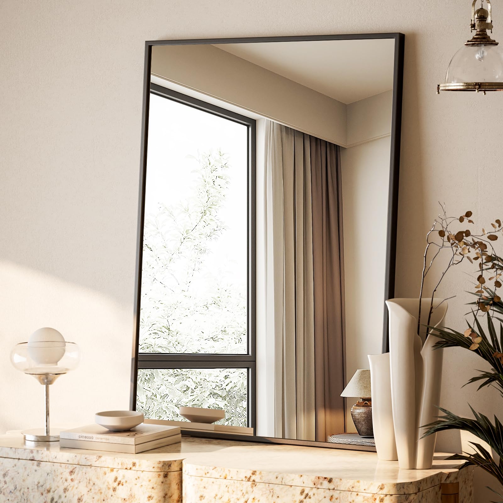 BEAUTYPEAK Badezimmer Spiegel für über Waschbecken, Rechteck Wand montiert abgeschrägten polierten Rand Spiegel, gelten für Wohnzimmer, Schlafzimmer, rechten Winkel Bad Eingang