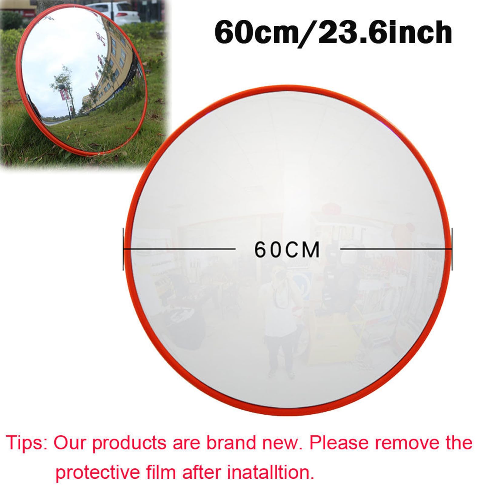 ZanGe Miroir de circulation convexe 60cm, Miroir de circulation professionnel avec réflecteurs - Miroir convexe pour la sécurité routière avec support de fixation murale réglable