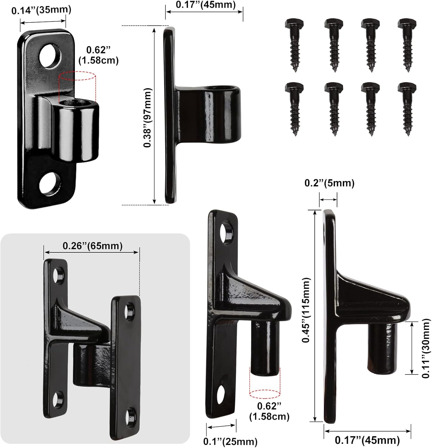 4 PCS Heavy Duty Gate Hinges - 304 Stainless Steel Non-Welding Design, 270kg/600lbs Capacity - Wall Mount Male & Female for Wooden Fences, Farm Gates,Field Gates,Fence Gates with Screws Black