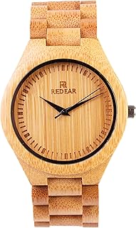 findtime Holzuhr Herren Armbanduhr Bambus Holzuhren für Damen Uhr aus Natürlichem Bambus Quarz Analog Uhr Holz Einfach