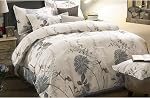 Wake In Cloud - Floral Duvet Cover Set King, 100% Soft Cotton Bedding, Botanical Flowers Pattern Printed, with Zipper Closure (3pcs, King Size)